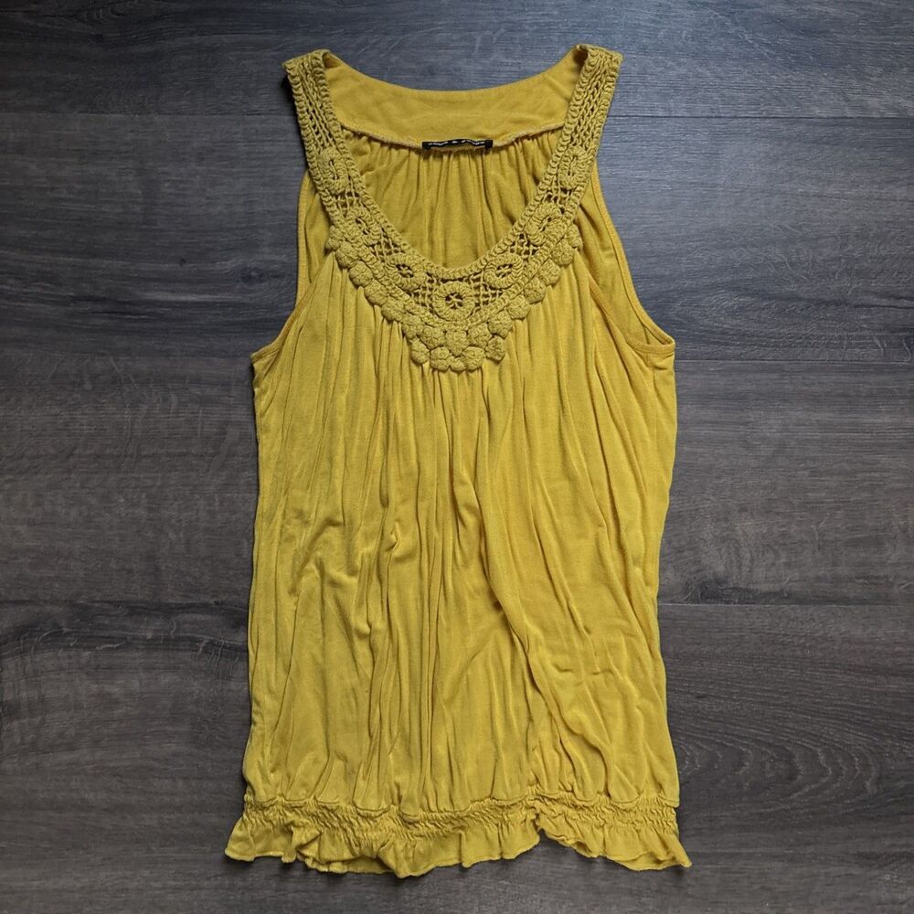 Women’s Yellow Scoop Neck Sleeveless Pullover Crochet Tank Top Size S